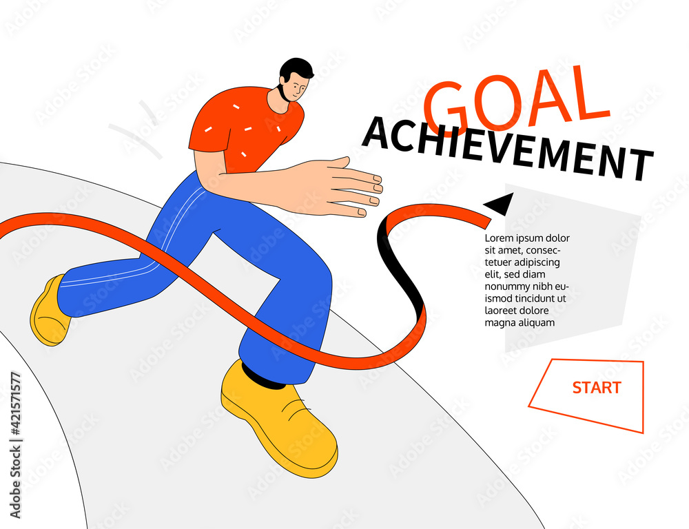Goal achievement - modern colorful line design style web banner