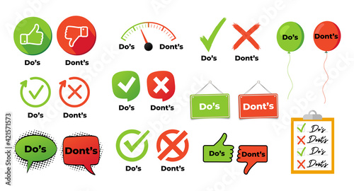 Do and not do set or like and unlike icons with positive and negative symbols vector illustration eps 10