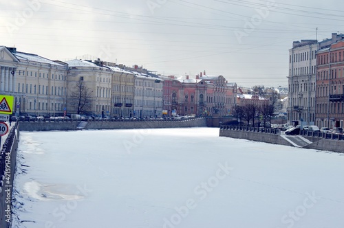 Russia, Saint Petersburg, Fontanka River under the ice
