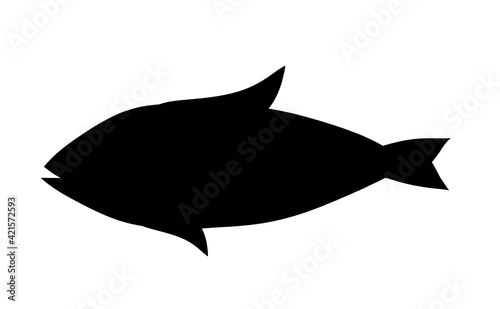 Black silhouette of fish on white background 