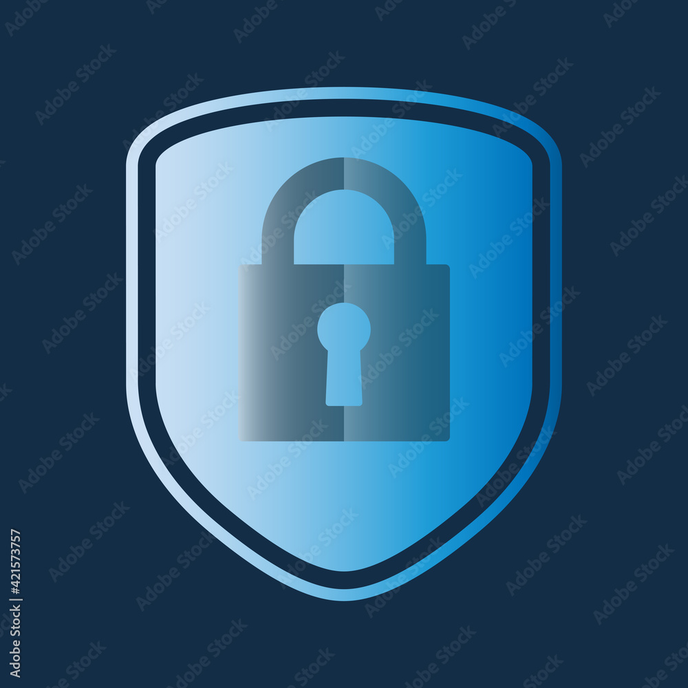 security shield with padlock symbol, cybersecurity vector illustration