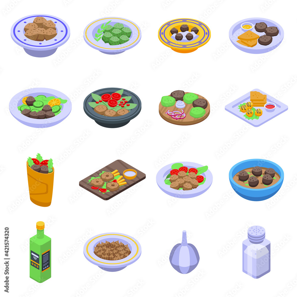 Falafel icons set. Isometric set of falafel vector icons for web design isolated on white background