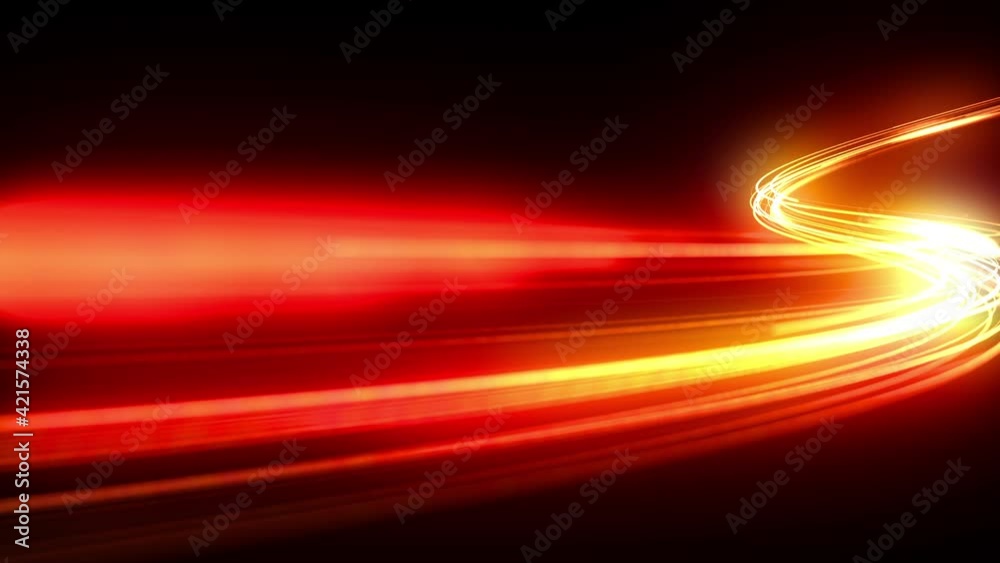 Beautiful Abstract Traffic Lights Moving Extremely Fast. Orange Color Light Lines in the Dark Running and Flickering With High Speed in Time Lapse. Loop-able 3d Animation. 4k Ultra HD 3840x2160.