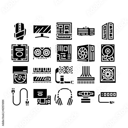 Computer Technology Glyph Set Vector Illustration flat