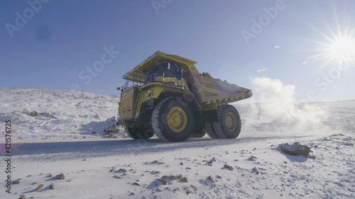 huge mining dump truck winter frost