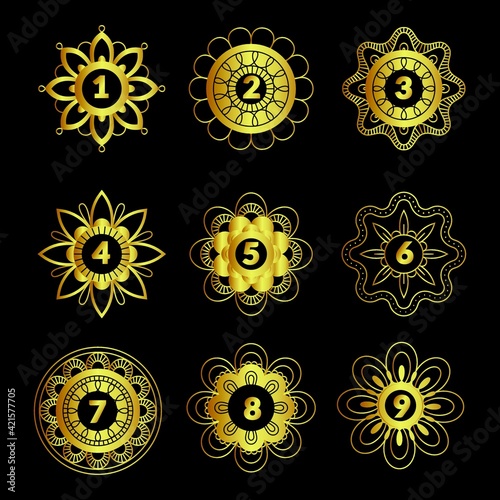 set of luxury circle floral ornament with numbering logo design vector template