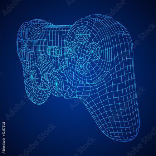 Game controller or gamepad for videogames. Wireframe low poly mesh