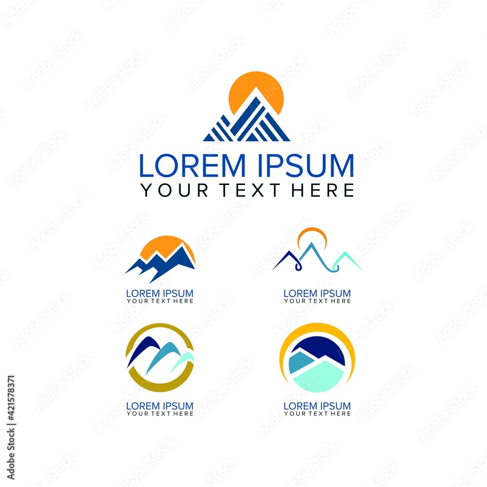 set of business mountain logo design vector with M letter