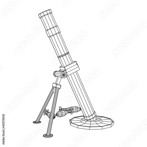 Firearm weapon army mortar and mine. Wireframe low poly