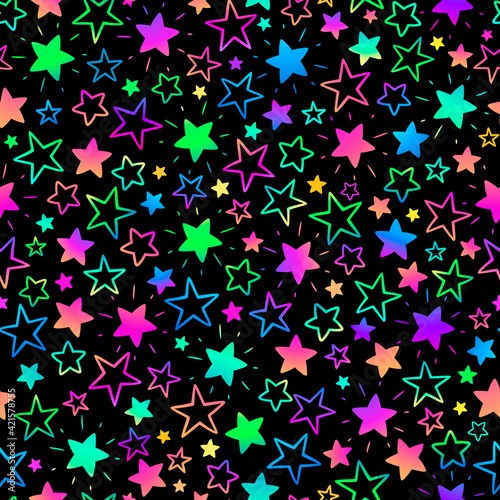 seamless background with bright neon stars