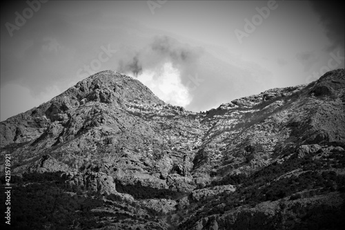  Mountain with clouds black and white 