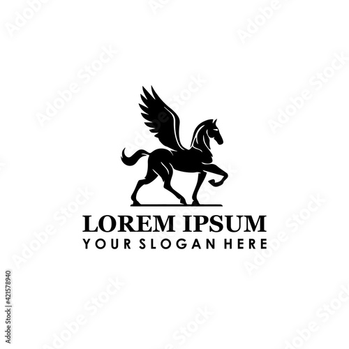 unicorn horse with wing logo design vector isolated