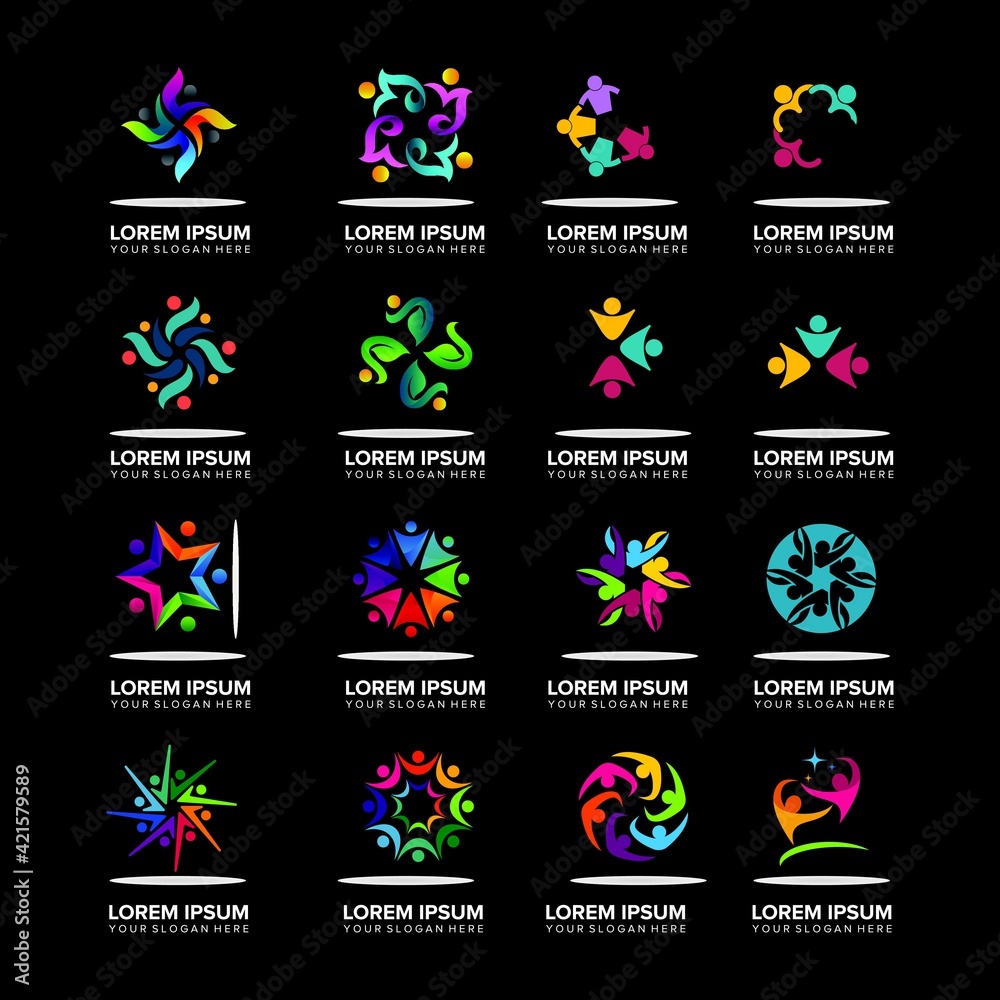 set of abstract people community logo design vector