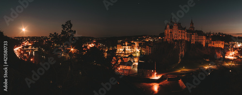 Sigmaringen Castle by starry night in the moonlight