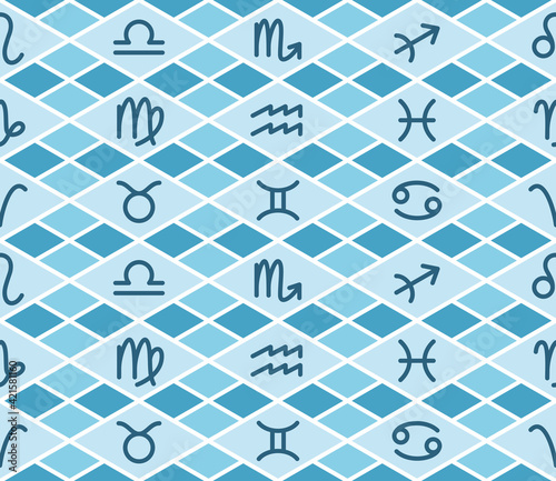 Vector seamless pattern with astrological symbols, color zodiacal signs' background