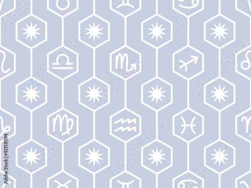 Vector seamless pattern with astrological symbols, color zodiacal signs' background