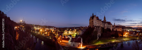 Sigmaringen Castle by starry night in the moonlight