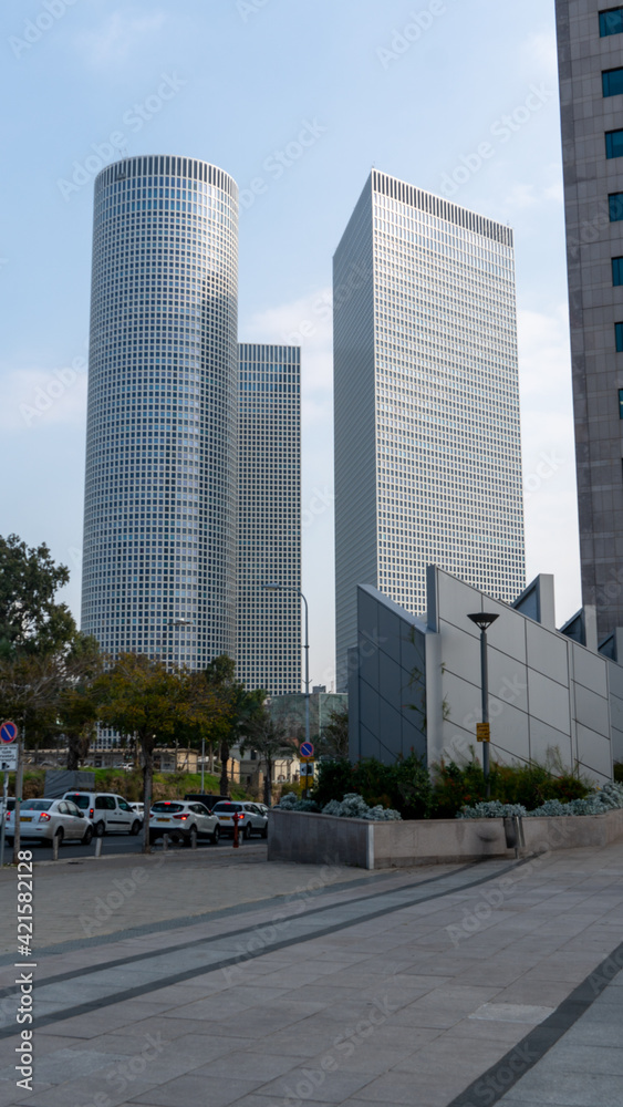 The Azrieli Center Tel Aviv consists of three towers: Circular Tower, Triangular Tower, and Square Tower. The Circular Tower is the highest one (187m), and on the top floor, there is an observatory. 