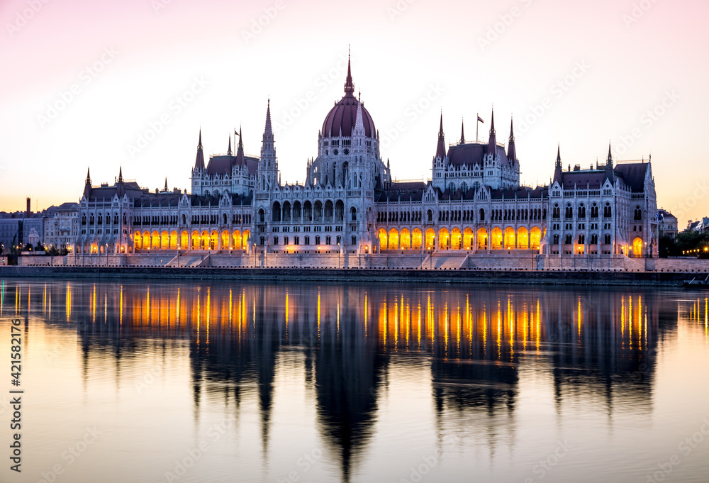 Parliament in Budapest at sunrise, Hungary