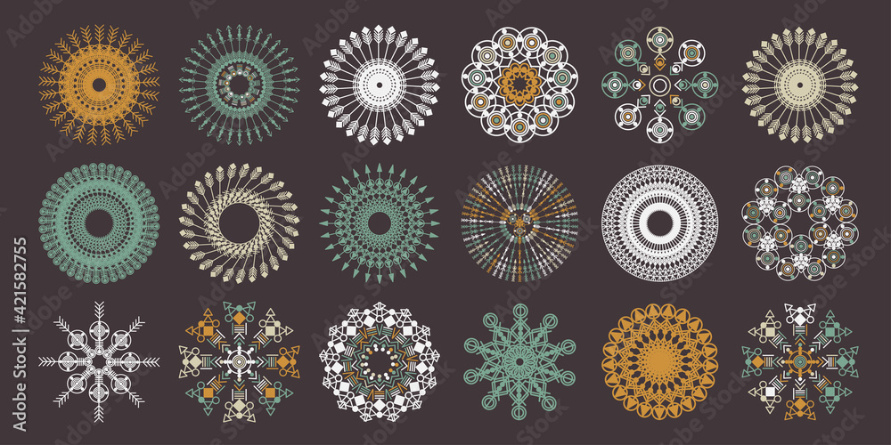 Tribal mandala set. Abstract circle vector geometric ornament. Design element for cloth, t-shirt, stickers, bags Tribal mandala set. Abstract circle vector geometric ornament. Design element for cloth, t-shirt, stickers, bags