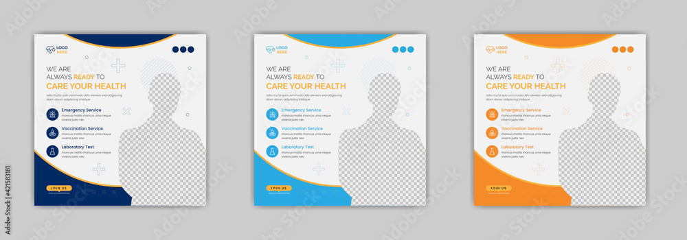 Medical healthcare social media ads templates fully editable, advertising design, social media banner template