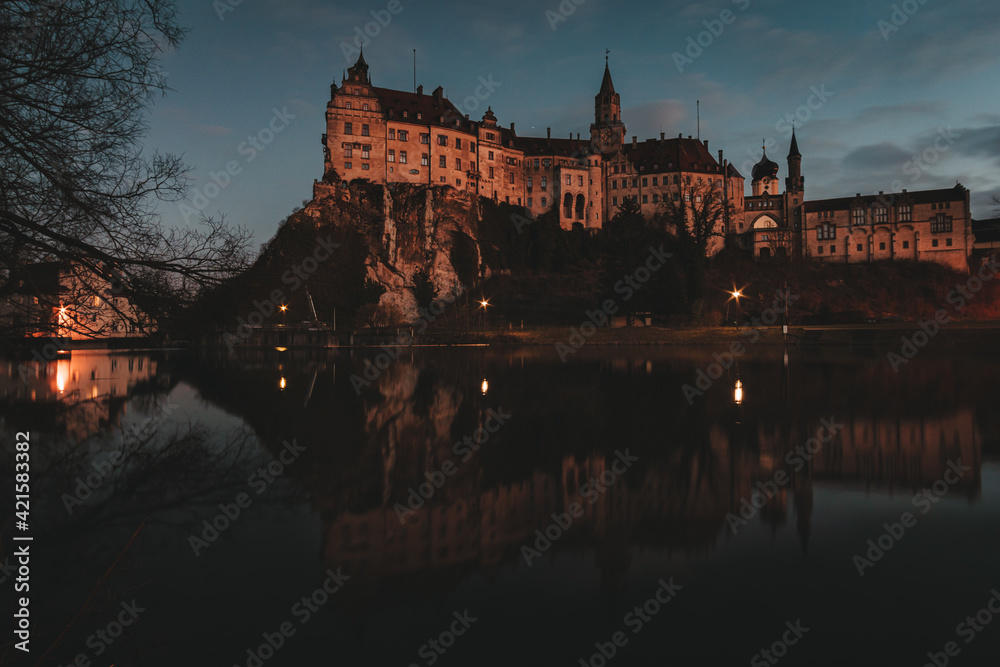 Obraz premium Sigmaringen Castle by starry night in the moonlight