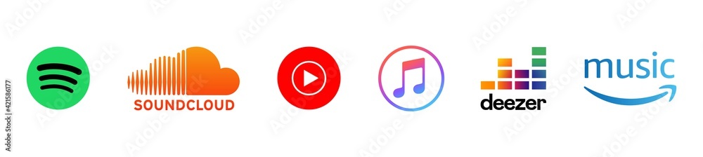 Set of apple music, spotify, youtube music, soundcloud, deezer, amazon  music Stock Vector | Adobe Stock