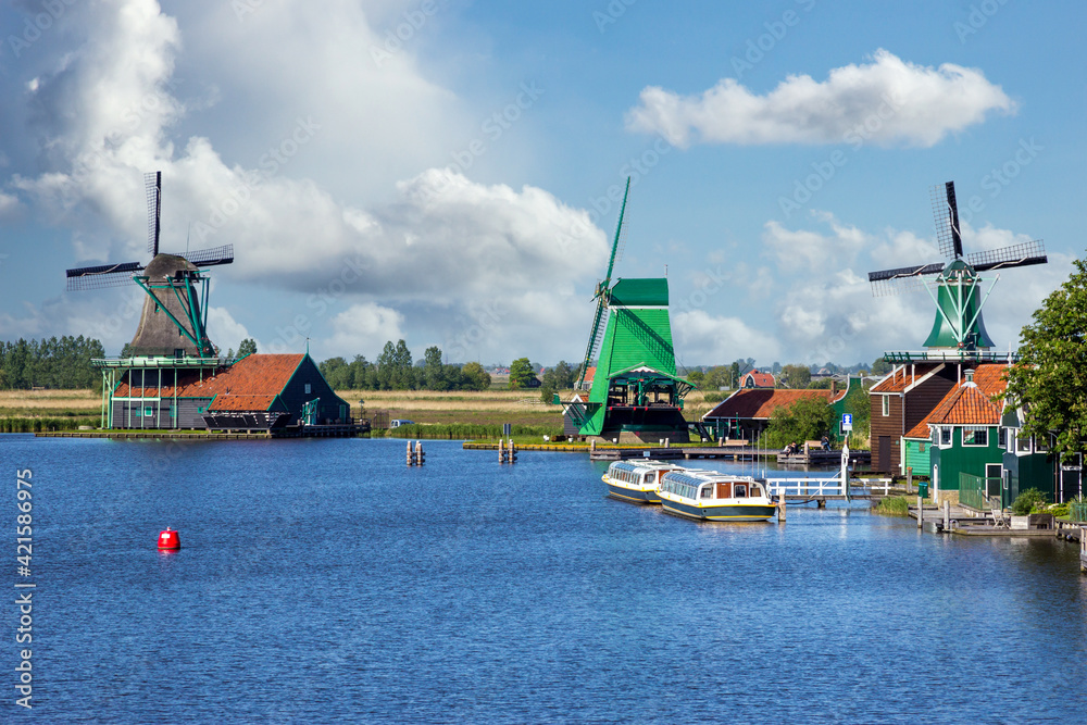 Row of windmills of the Zaanse Schans in Holland