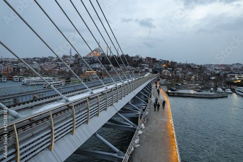 Halic Metro Bridge and Suleymaniye Mosque in Istanbul, Turkey