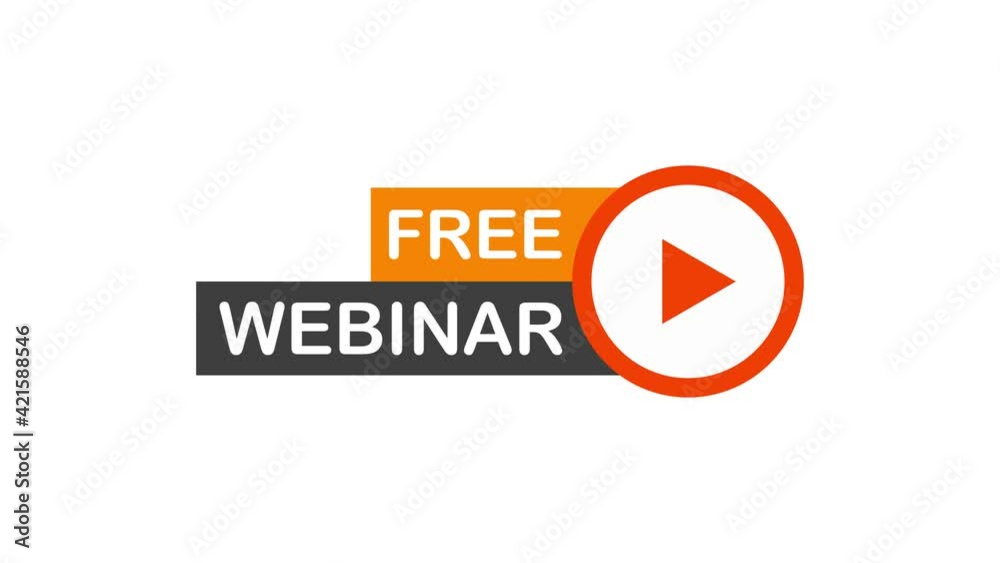 Free Webinar Icon, flat design style with red play button. Motion graphics. Free Webinar Icon, flat design style with red play button. Motion graphics.