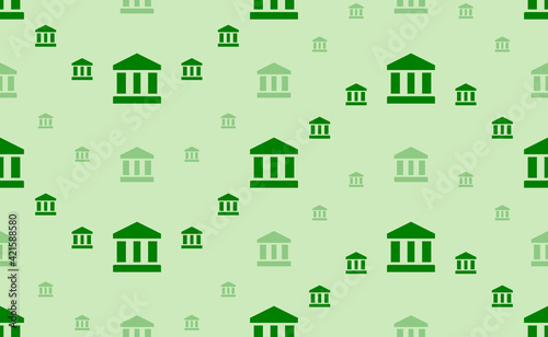 Seamless pattern of large and small green bank symbols. The elements are arranged in a wavy. Vector illustration on light green background