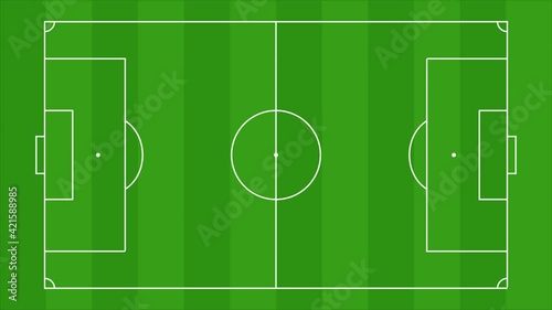 Soccer or football field topview full HD animation. Soccer field lines animation on grass background.