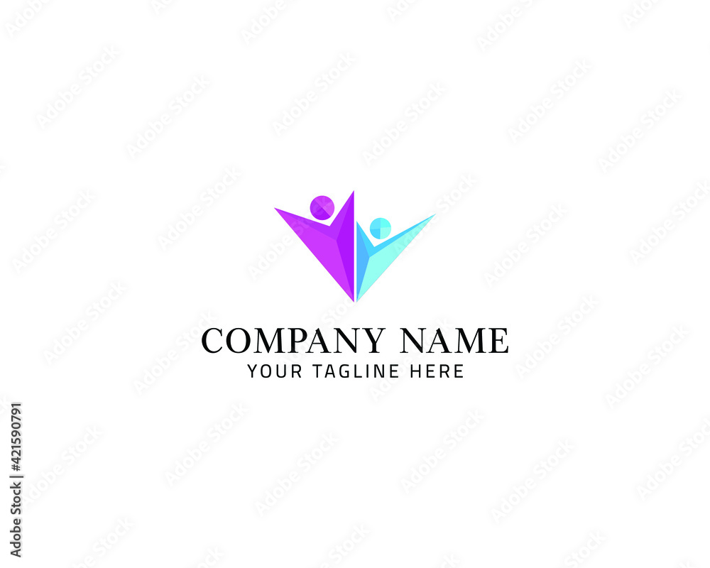 Abstract people logo design. Healthcare, hope, family, help, teamwork,  winner, support, creative  icon with modern gradient man and woman color