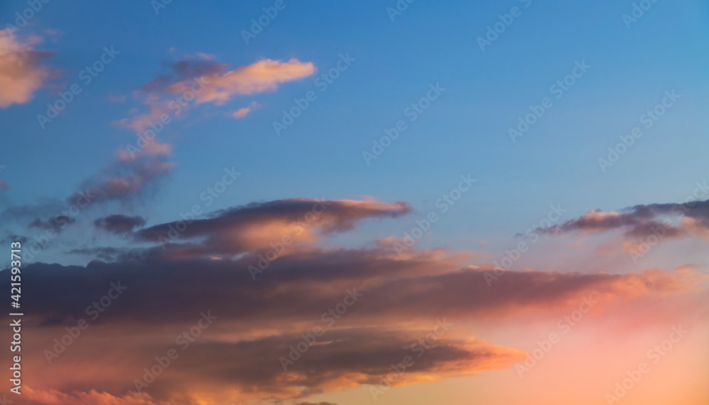 Sunset sky with dramatic clouds Nature sky background. 
