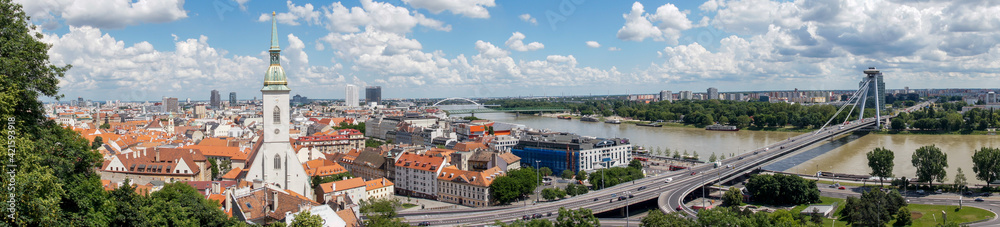 Bratislava panorama and Danube view on a sunny day. Slovakia