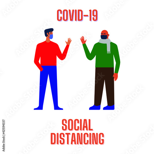 Social Distancing, People keeping distance for infection risk and disease ,wearing a surgical protective Medical mask for prevent virus Covid-19, vector