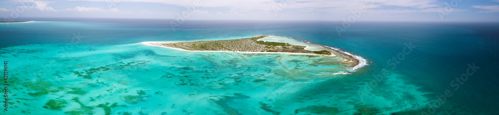 Panoramic view of one end of Tortugillo cay south, on Tortuga island, Venezuela.