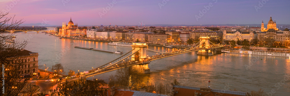 Panorama of Central Budapest in the evening