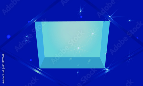 abstract background in the form of a three-dimensional translucent window in space with stars in blue tones photo