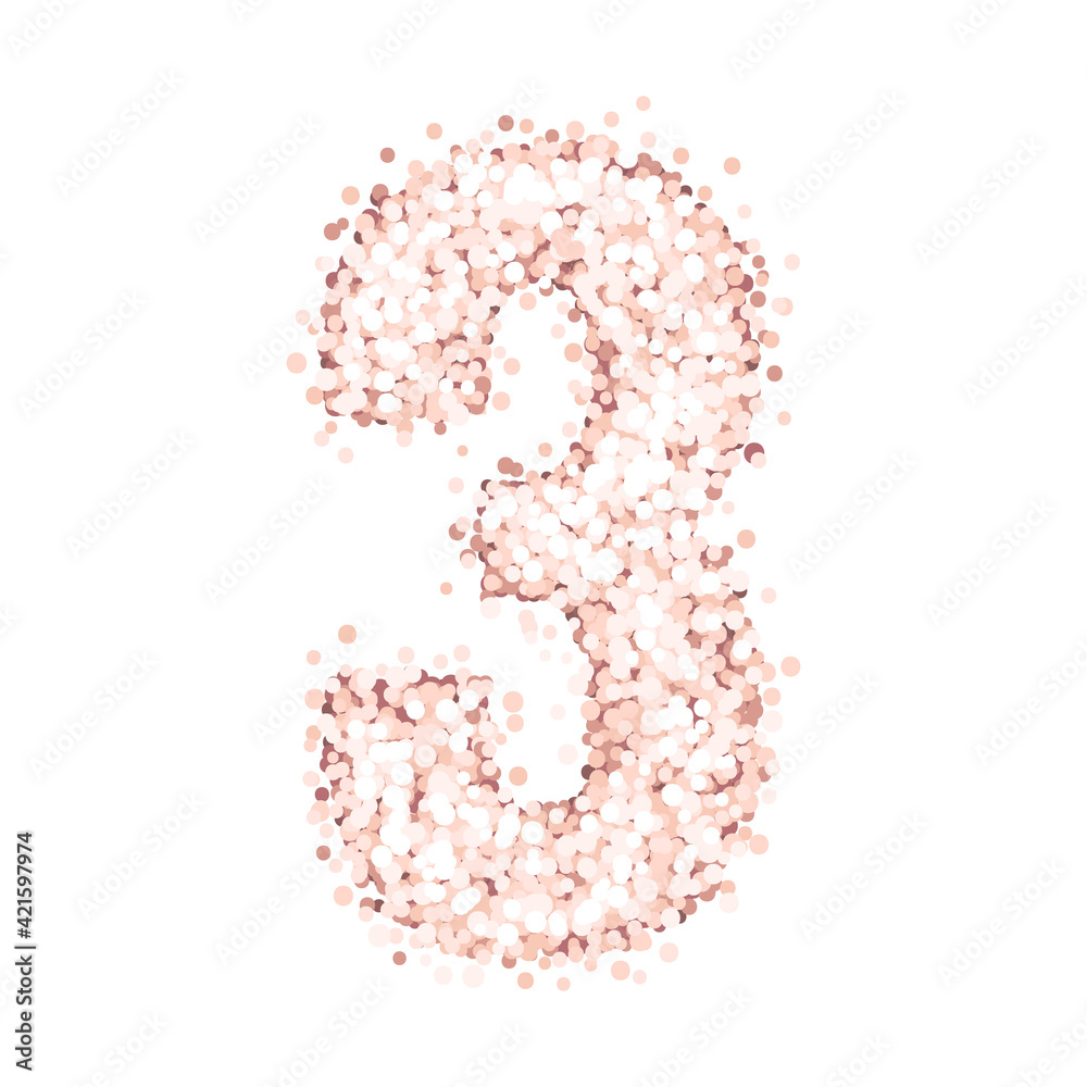 Beautiful number three of pink gold glitter isolated on a white background. Design for baby birthday cards, invitations, posters etc. Beautiful number three of pink gold glitter isolated on a white background. Design for baby birthday cards, invitations, posters etc.