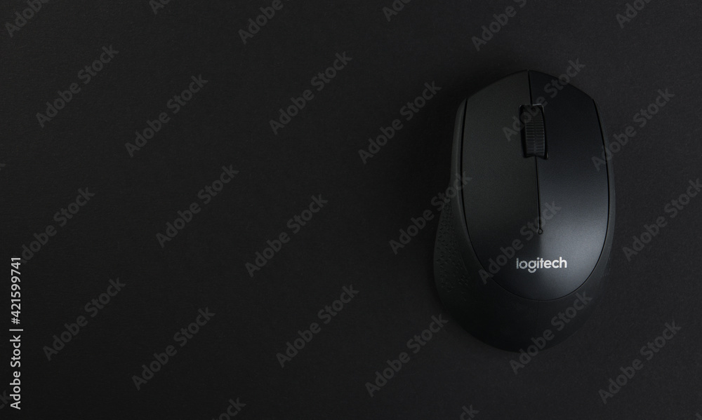 Belarus, Minsk-15.10.2020. Logitech Wireless Mouse M280 on Black Logitech  Ergonomic Wireless Mouse with USB Receiver. Stock Photo | Adobe Stock