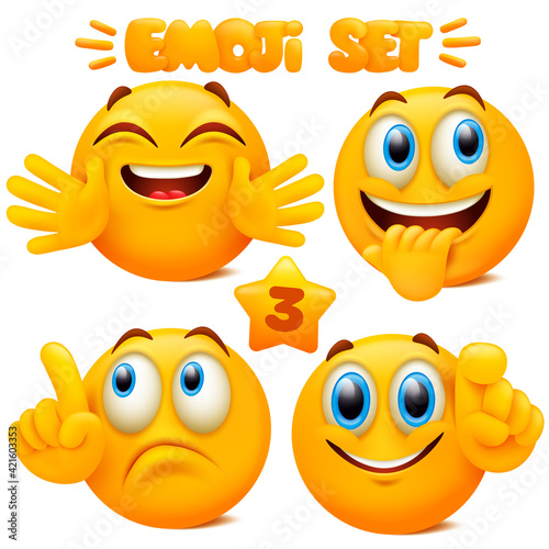 Set of yellow emoji icons Emoticon cartoon character with different facial expressions in 3d style isolated in white background. Part 3