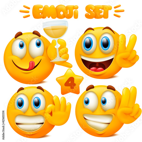 Set of yellow emoji icons Emoticon cartoon character with different facial expressions in 3d style isolated in white background. Part 4