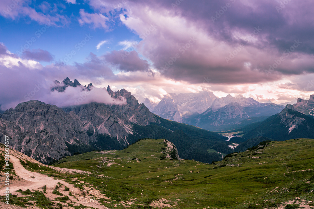 Evening in the Dolomites mountains