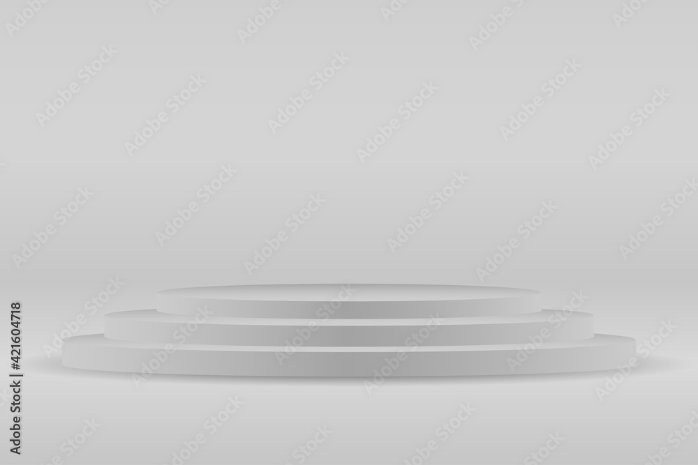 Gray podium, platform for presentation. Presentation circle of white platform, product place for presentation, winner podium or stage on transparent background. Vector Gray podium, platform for presentation. Presentation circle of white platform, product place for presentation, winner podium or stage on transparent background. Vector