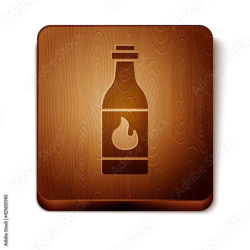 Isometric Tabasco sauce icon isolated on white background. Chili cayenne spicy pepper sauce. Orange and blue circle button. Vector