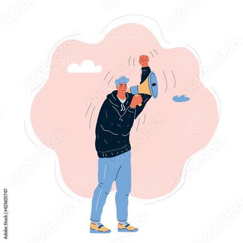 Vector illustration of Man with loudspeacker protesting, environmental pollution.