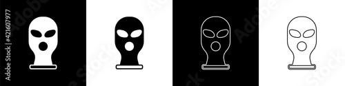 Set Balaclava icon isolated on black and white background. A piece of clothing for winter sports or a mask for a criminal or a thief. Vector