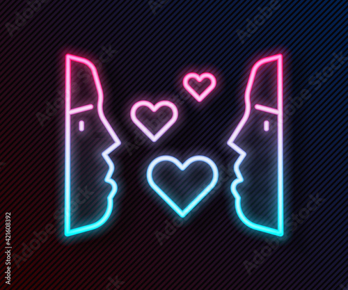 Glowing neon line Love at first sight icon isolated on black background. Vector