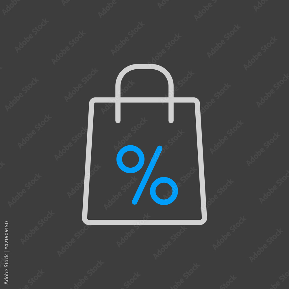 Shopping bag with percent symbol vector icon Shopping bag with percent symbol vector icon